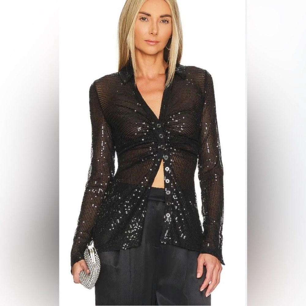 ✨NWT✨ Free People, Sequin Shirtee, Black/Noir, Size XL - Picture 8 of 13